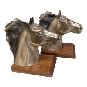 Brass Horse Head Book Ends Vintage Approx 6" Tall x 4.1" Wide